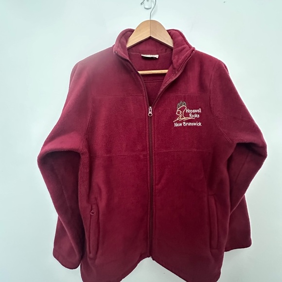Vintage Fleece Sweater Northern Getaway Fleece Burgundy Cozy New Brunswick - Picture 9 of 14
